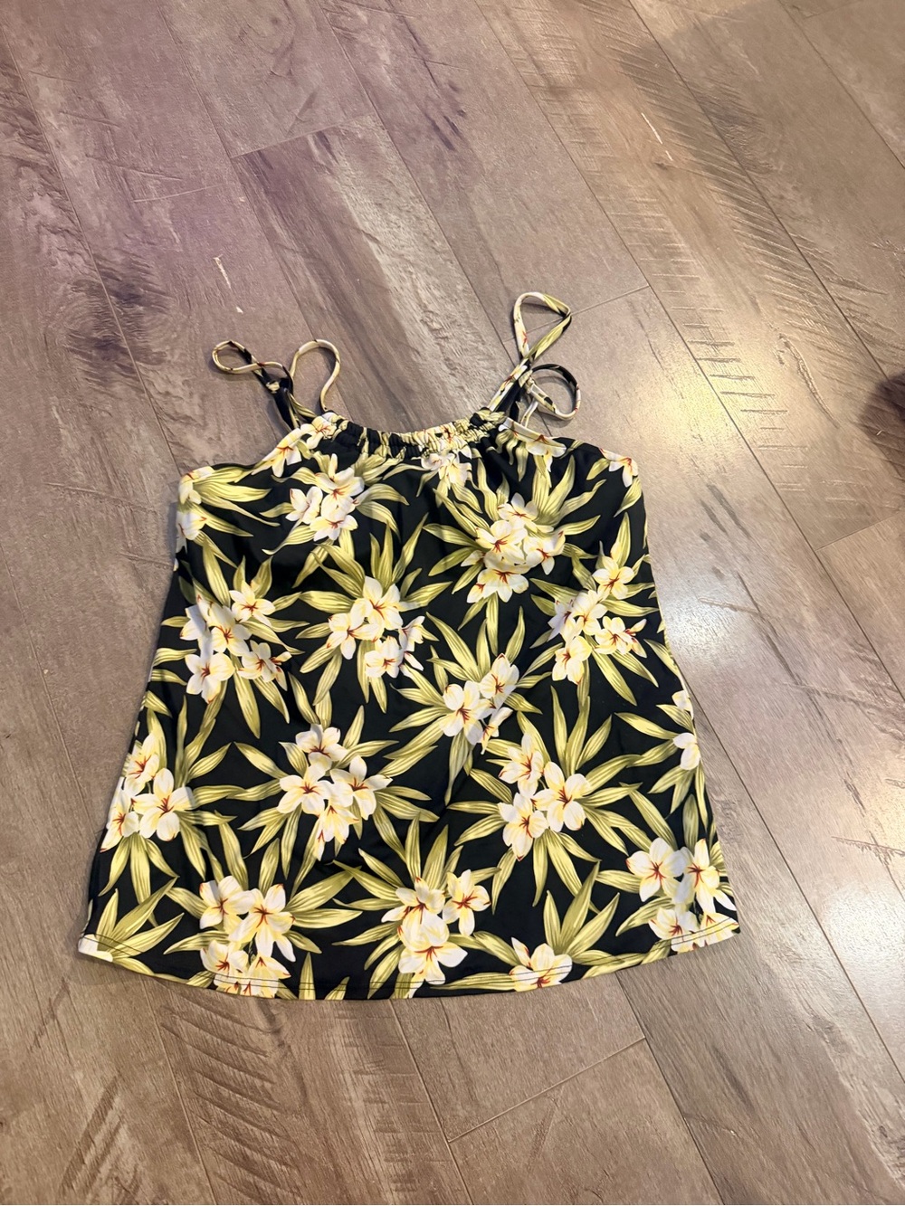 Floral Spaghetti Strap Tank Top - Black & Yellow Floral